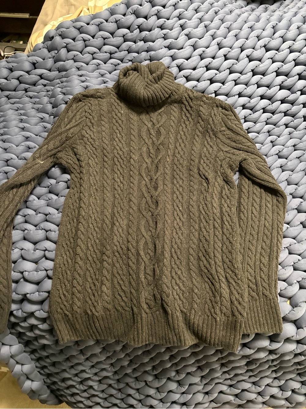 Woman’s Olive Cable-Knit Turtleneck Sweater